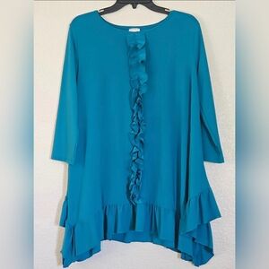 Zadie B'S Teal Ruffle Women's Tunic Top